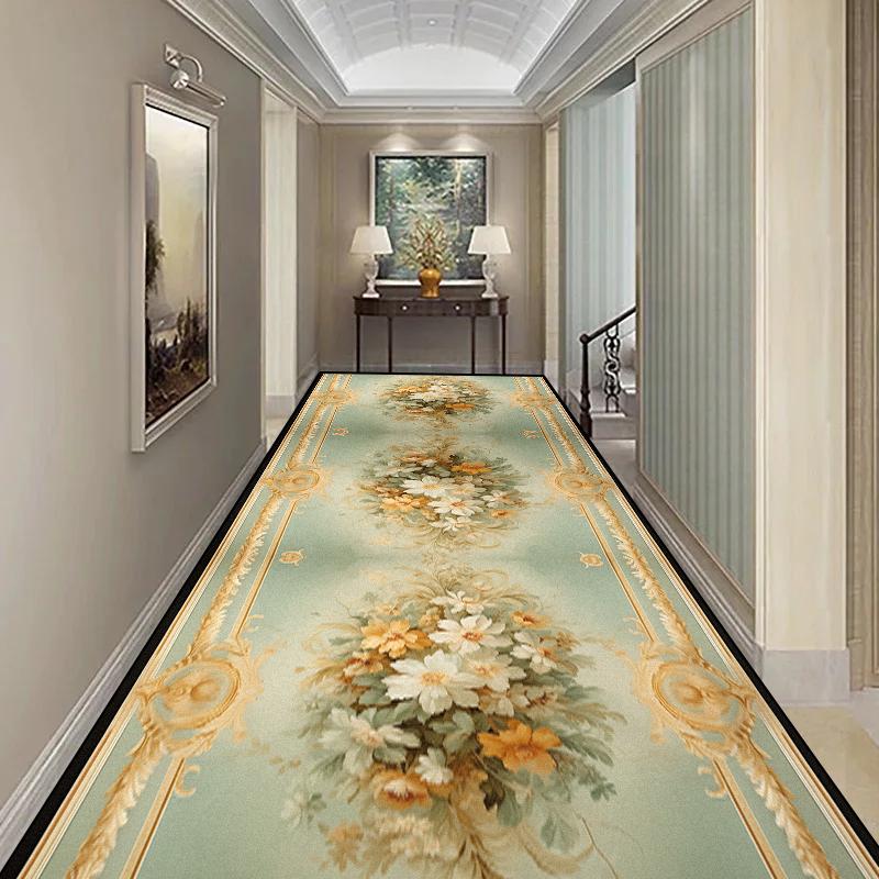 Luxus Langer Flurteppich Rutschfester Treppenläufer Europäischer Stil Treppenhaus Flur Teppich Waschbarer Läufer Anpassbarer Gangteppich