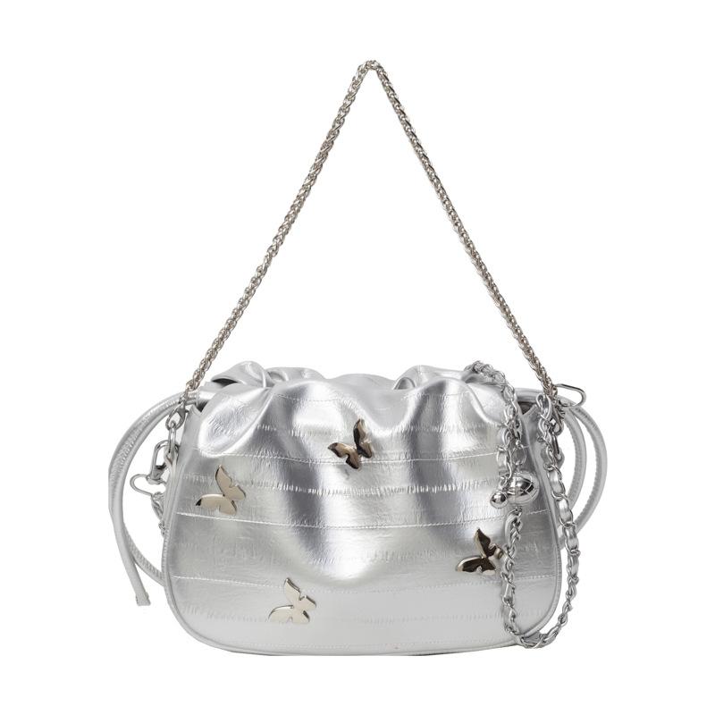 

Summer super fire cloud bag chain small bag women s 2025 new high-end versatile messenger bag commuter bucket bag срібний