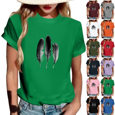Damen Modisches Rundhals Casual Retro Print Kurzarm T-Shirt Top