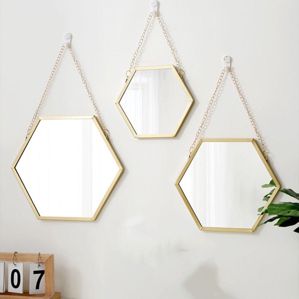 Iron Craft Wall-mounted Mirror Hexagon Shape Hanging Cosmetic Mirror  Bedroom