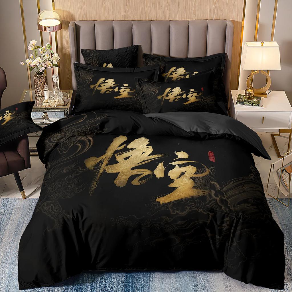 Game Characters Goku Bedding SetBlack Myth Wukong Bedding SetBlack 3D Printing Quilt Cover Pillowcase For Children And Adults