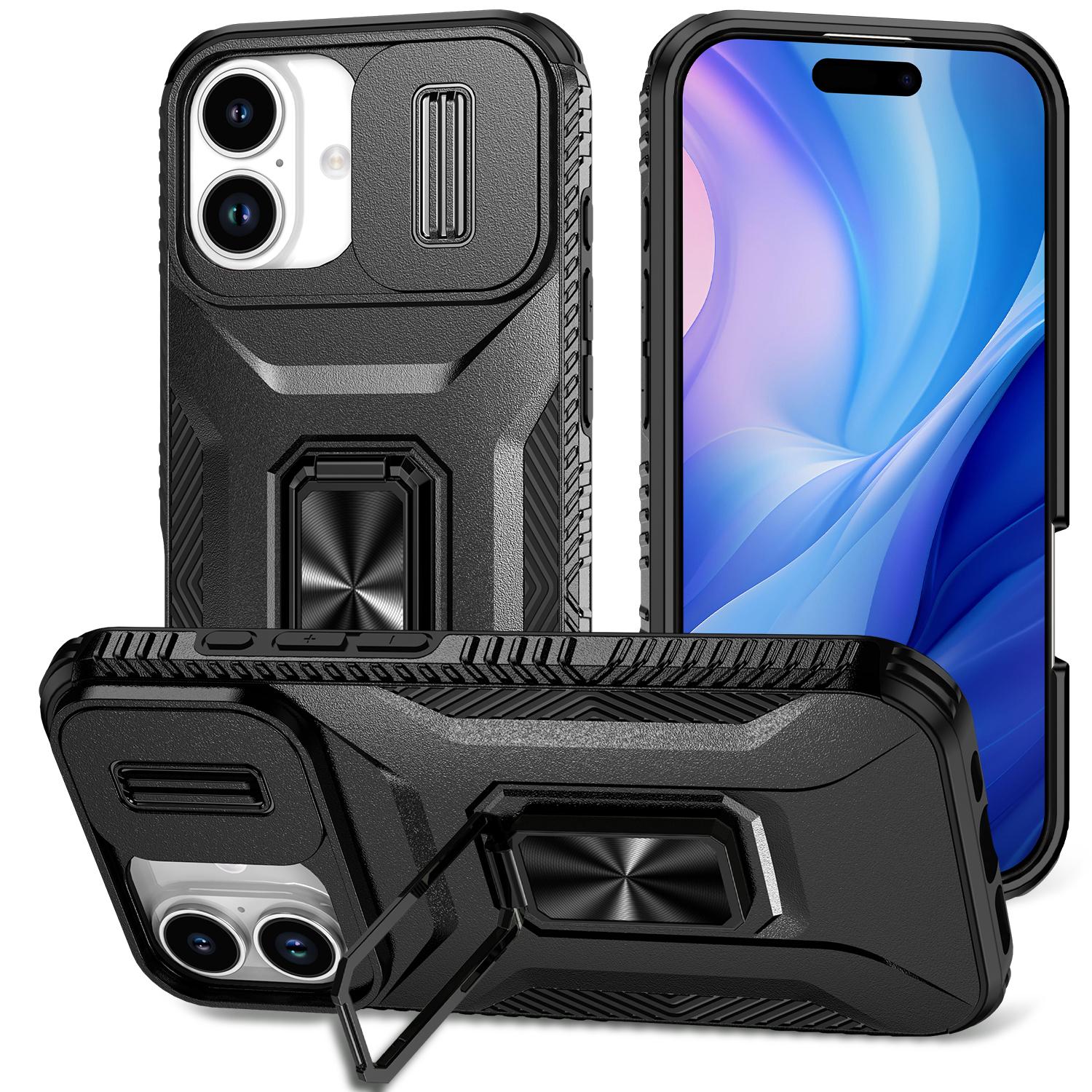 

For iPhone 17 Case Camshield Kickstand TPU+PC Anti-Slip Phone Cover Black