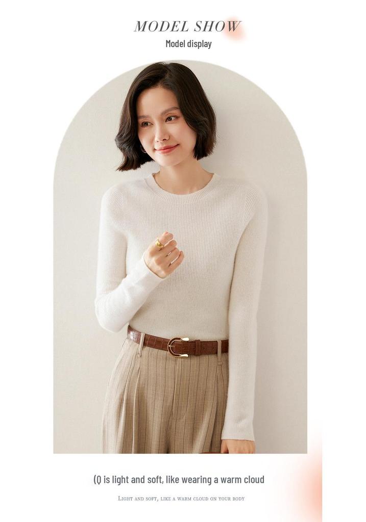 Women's Soft Wool Knit Pullover - Slim Fit Base Layer for Autumn/Winter.