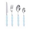 4Pcs Gold Dinnerware Set Stainless Steel Cutlery Knife Tea Fork Coffee Spoon Pearl Ceramic Handle Flatware Utensils for Kitchen