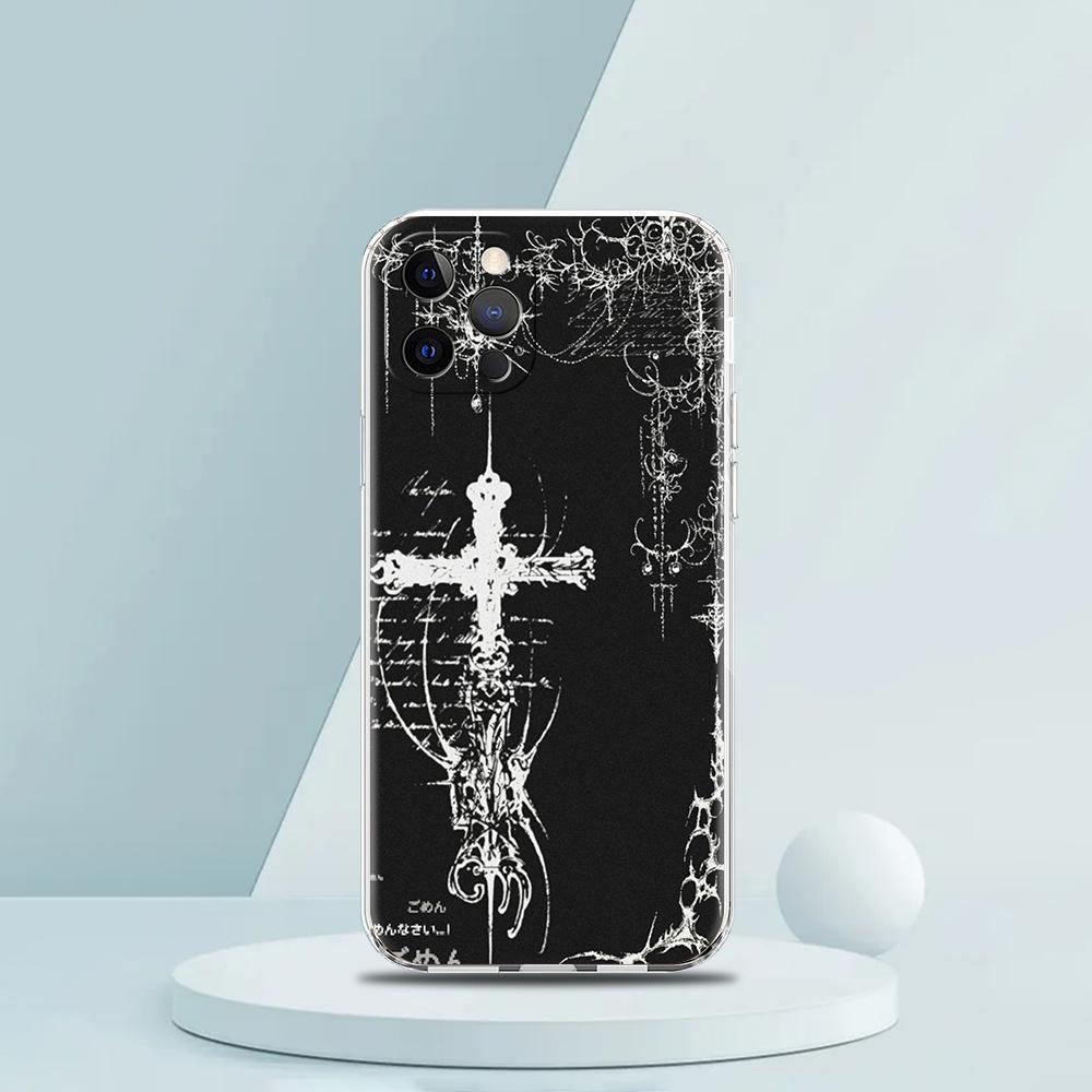 Soft TPU Transparent Phone Case Cover for iPhone 16 15 14 13 12 11 Pro Max XR 8 7 Plus XR Shell Cyber Sigil Cross Line Pattern