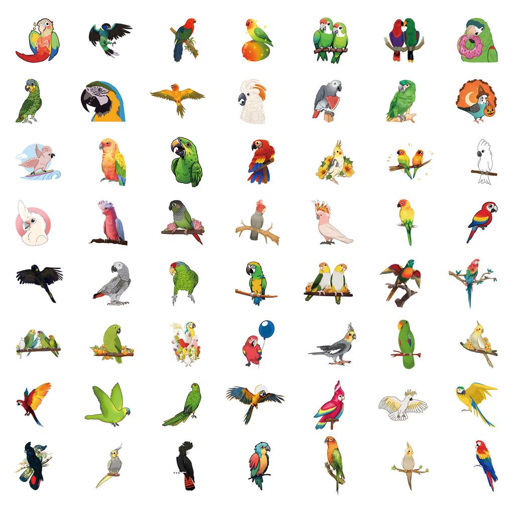 55 Parrot Colorful Parrot Doodle Stickers Decorative Scooter Laptop DIY Stickers