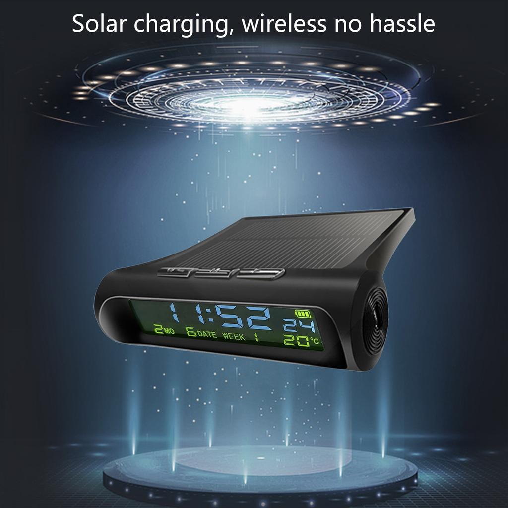 Solar Car Digital LCD Clock & Temperature Display Dashboard Clocks Backlight Electronic Screen Temperature Clock