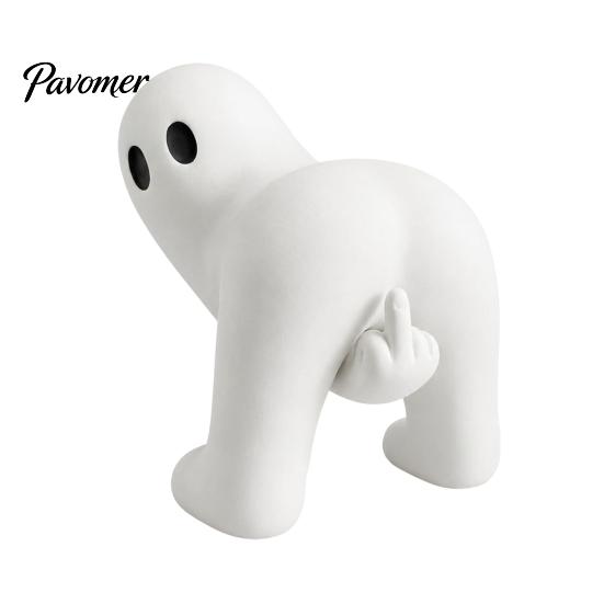 Funny Secret Santa Presents Middle Finger Ghost Figurine, Novelty White Statue, Spooky Weird Statue with Humor Halloween Tabletop Ornament for Mantel,
