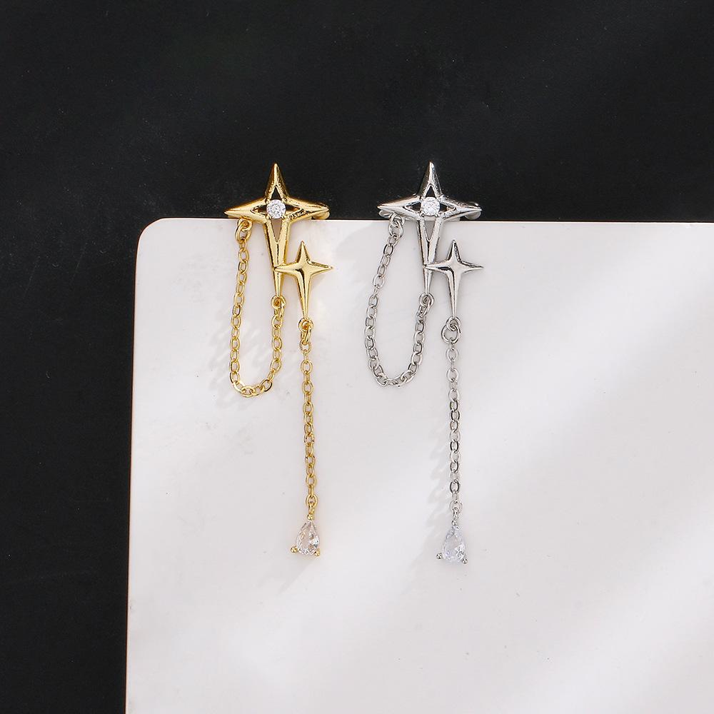 Shiny Cross Stars Tassel Clip Earrings Fake Piercing Ear Cuff Clip-On Earrings Without Hole Clips On Ears Earring Star Cartilage