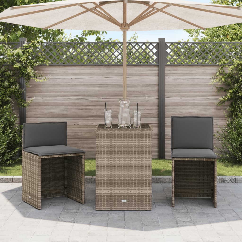 3 Piece Bistro Set with Cushions Beige Poly Rattan