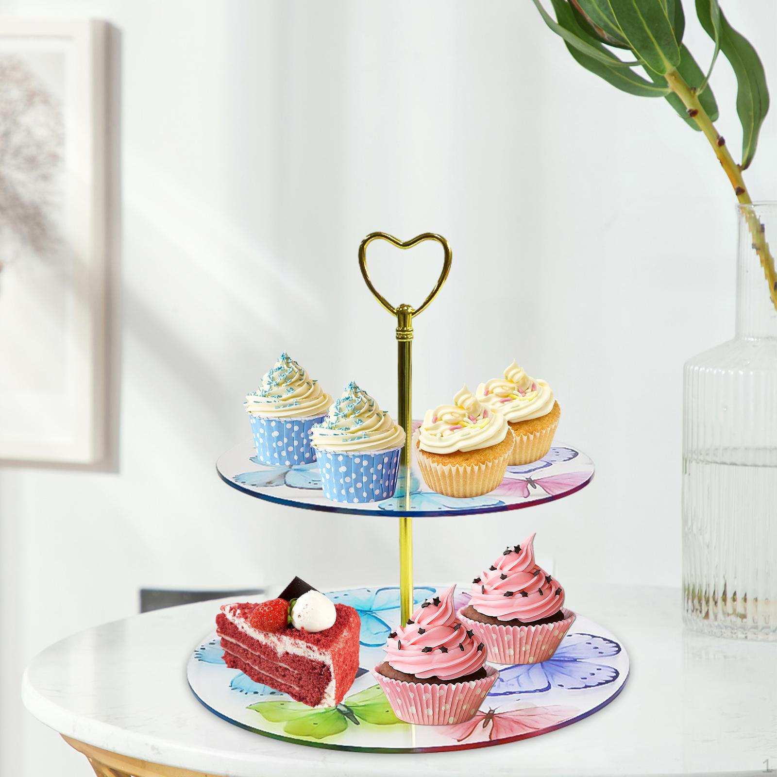 

2 Tier Cake Stand Cupcake Holder Reusable Display Plate Serving Tray for Candy Style B