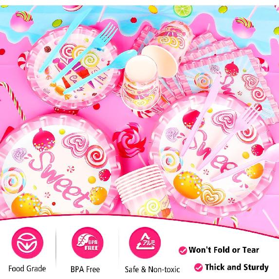 206 PCS Candyland Party Decorations, Candy Land Decoration with Candy Balloons, Lollipop Backdrop, Tablecloth, Candyland Birthday Banner, Cake