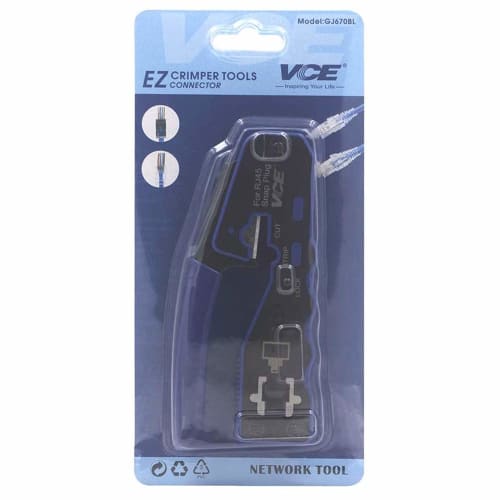 VCE GJ670BL RJ45 Crimping Tool, Crimping Pliers, Cuts During Crimping, Compatible with CAT6A, CAT6, and CAT5E RJ45 Connectors