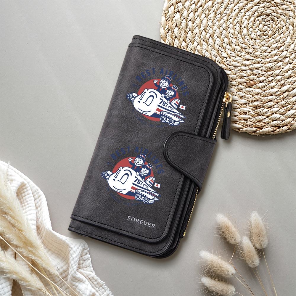 Vintage Cartoon Printed Long Wallet Multi Slot Casual Portable Purse for Daily Use