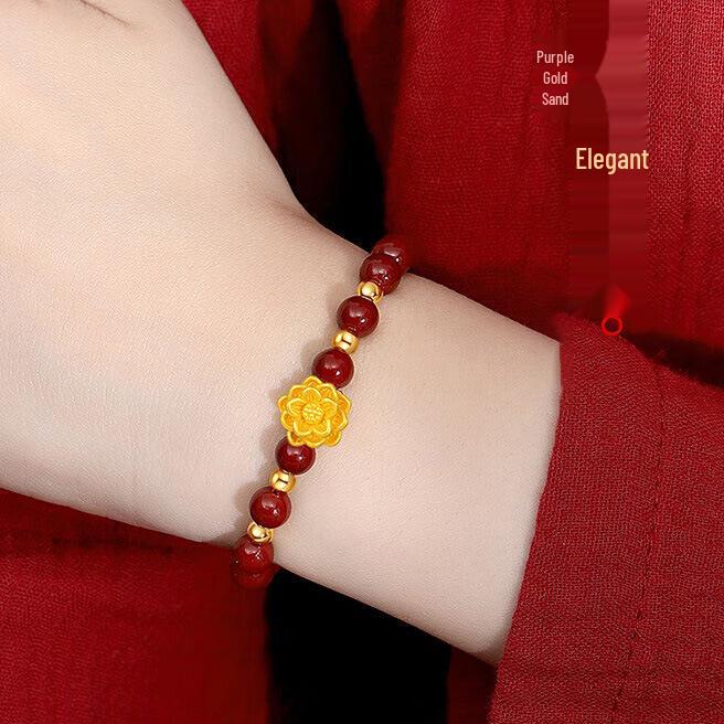 Lotus Cinnabar Beaded Bracelet for Women - Good Luck Gift for Mother's Day, Mom, or Mother-in-law Birthday