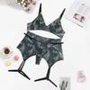 Snake Print Backless Lingerie Four Piece Set For Women Underwear