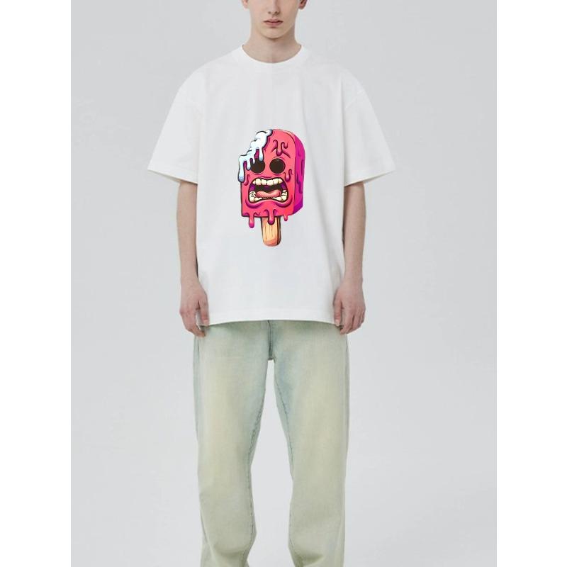 Bavlněné tričko černé s kresleným potiskem tající zmrzliny pro běžné nošení