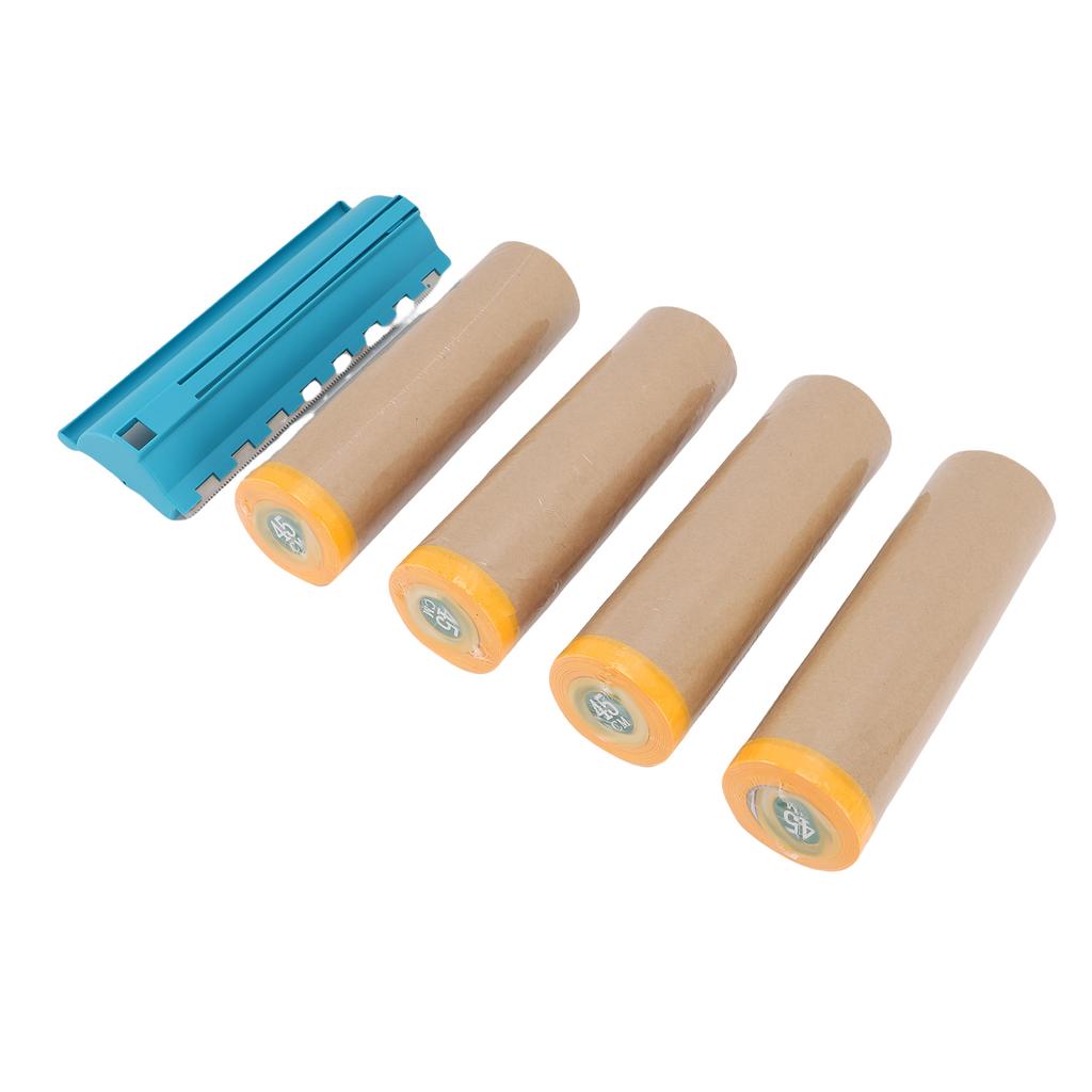 4 Rolls Pre Taped Masking Paper with Dispenser 18 Inch 80 Feet Paint Adhesive Protective Paper Roll