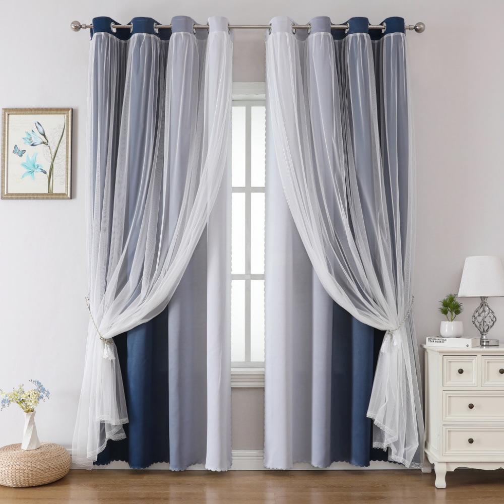 Gradual Change Printed Blackout Curtains Plus Lace Yarn Double Layer Temu