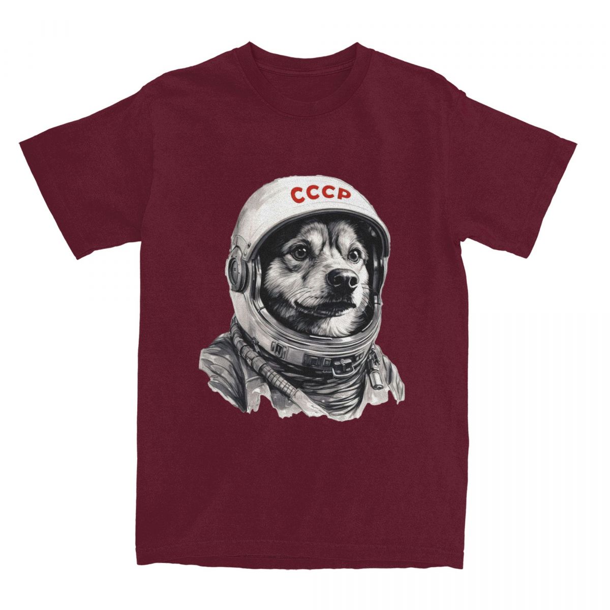 

CCCP Rusia Laika Space Urss Astronauta Dog T-Shirt Men First dog in Space Cotton T-Shirts Summer O-Neck Tees Oversized Clothing XXXXXL бордовый