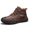 Men's Plus Size Handmade Leather Mid-top Boots - Thick Sole, Lace-up, Outdoor Casual