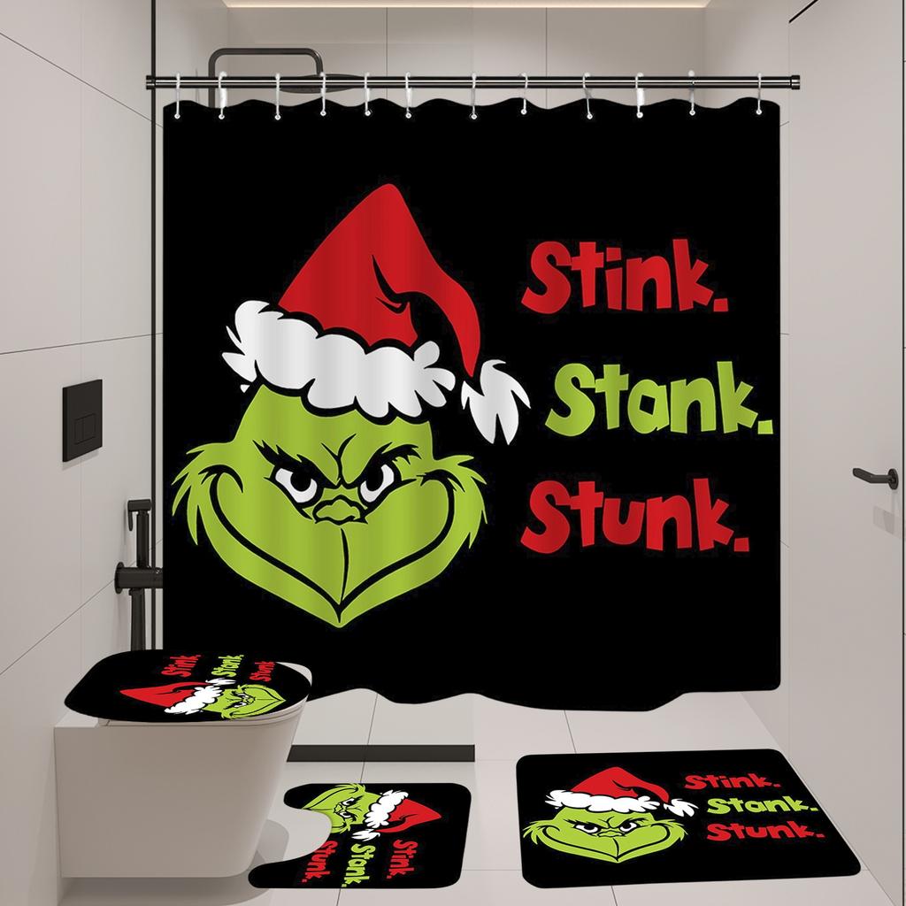 Christmas Polyester Shower Curtain Mat Set Of Four