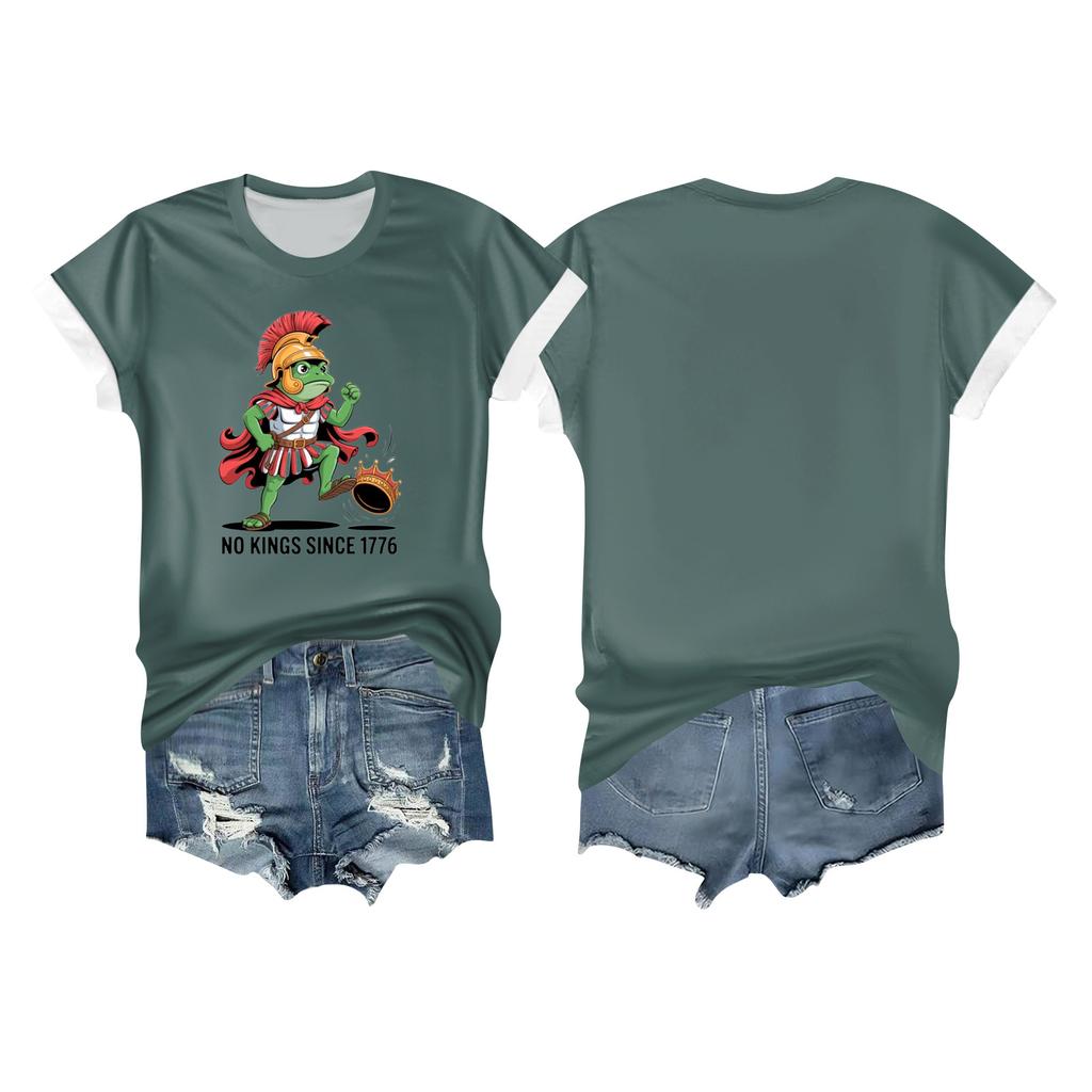 Women's Casual Printed T-shirt Round Neck Pullover Short-sleeved Top