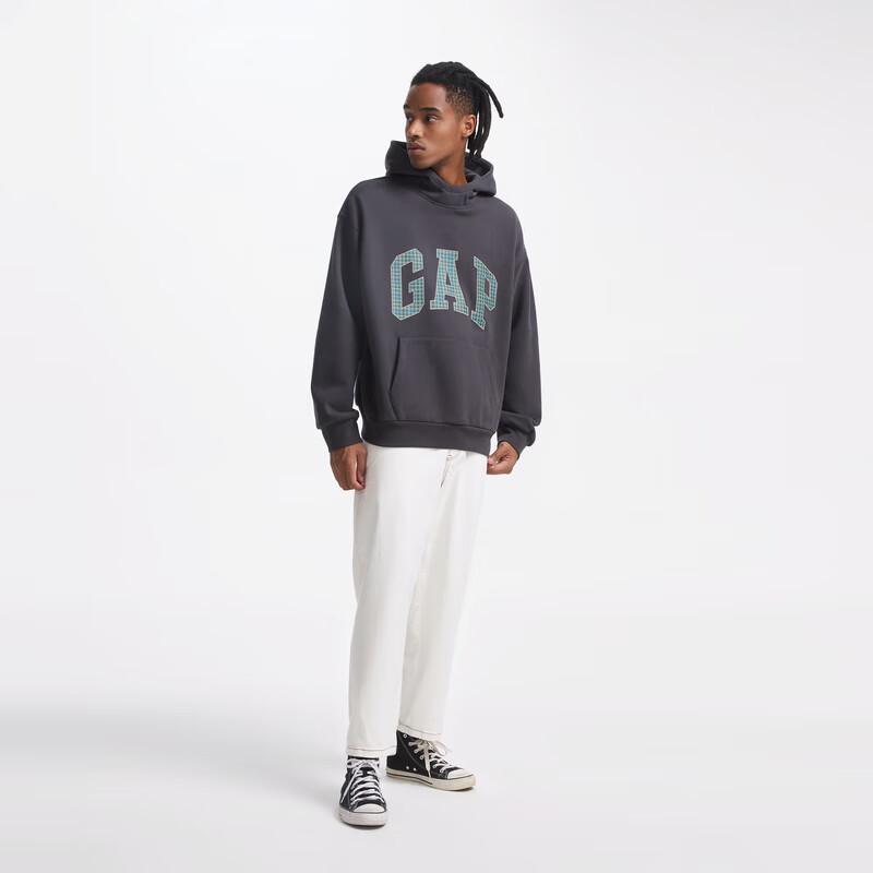 Gap Unisex Kariertes Logo Carbonfleece Kapuzensweatshirt 609221