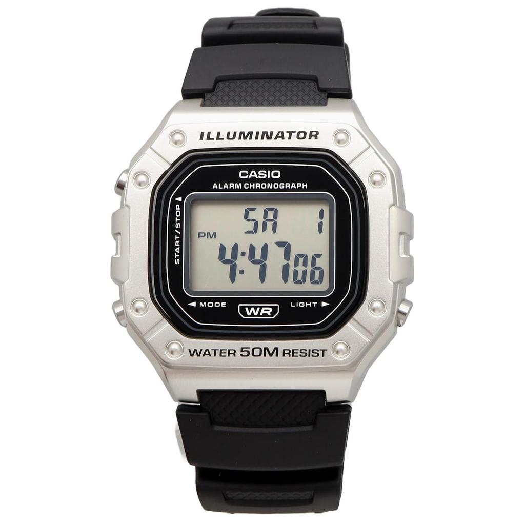 Casio Standard Digital Wristwatch for Men and Silver Overseas Model W-218HM-7AV Women, Metallic, [Used]