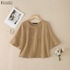 ZANZEA Women Casual Round Neck Solid Color Loose 3/4 Sleeve Blouse