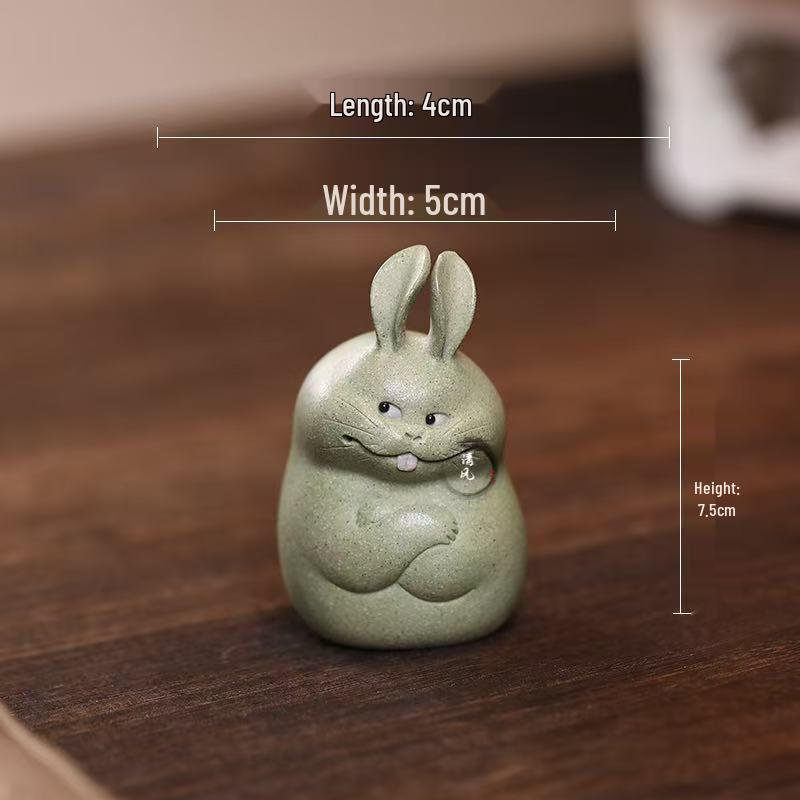 Yixing Zisha Cute Bunny Tea Pet: Lucky Rabbit Ornament for Tea Play and Fun.