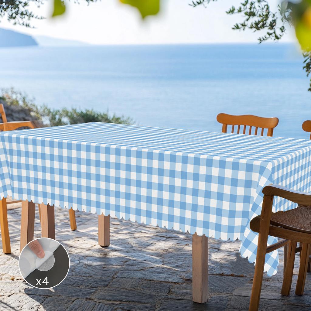 1 kus jarních a letních kostkovaných kulatých a obdélníkových ubrusů, k dispozici v různých velikostech, design s potiskem modrobílého kostkovaného vzoru, ubrus