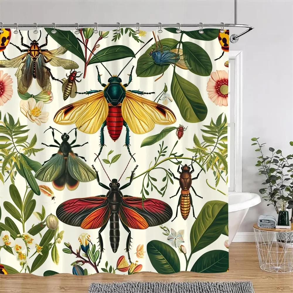 Bohemian Vintage Butterfly Shower Curtain Botanical Floral Astrological Insects Polyester Fabric Shower Curtains Bathroom Decor