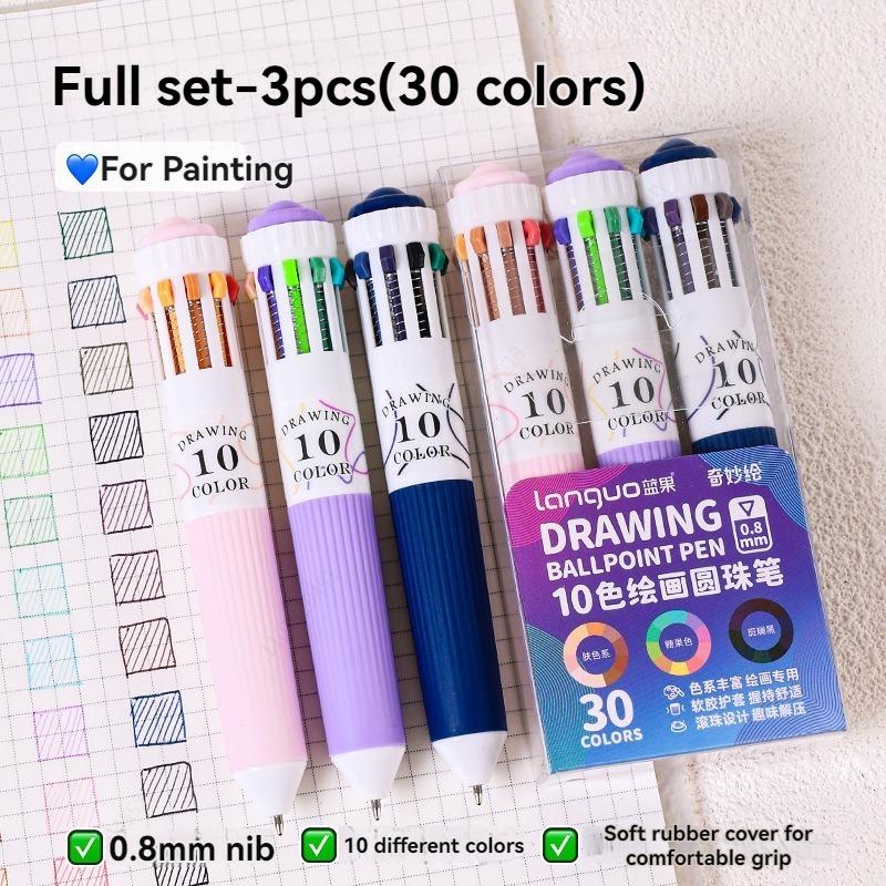 3Pcs/set Creative 10 in 1 Colored Drawing Ballpoint Pens Ballpoing Pens 58 Colors Student Stationery Cute Pen Office Supplies