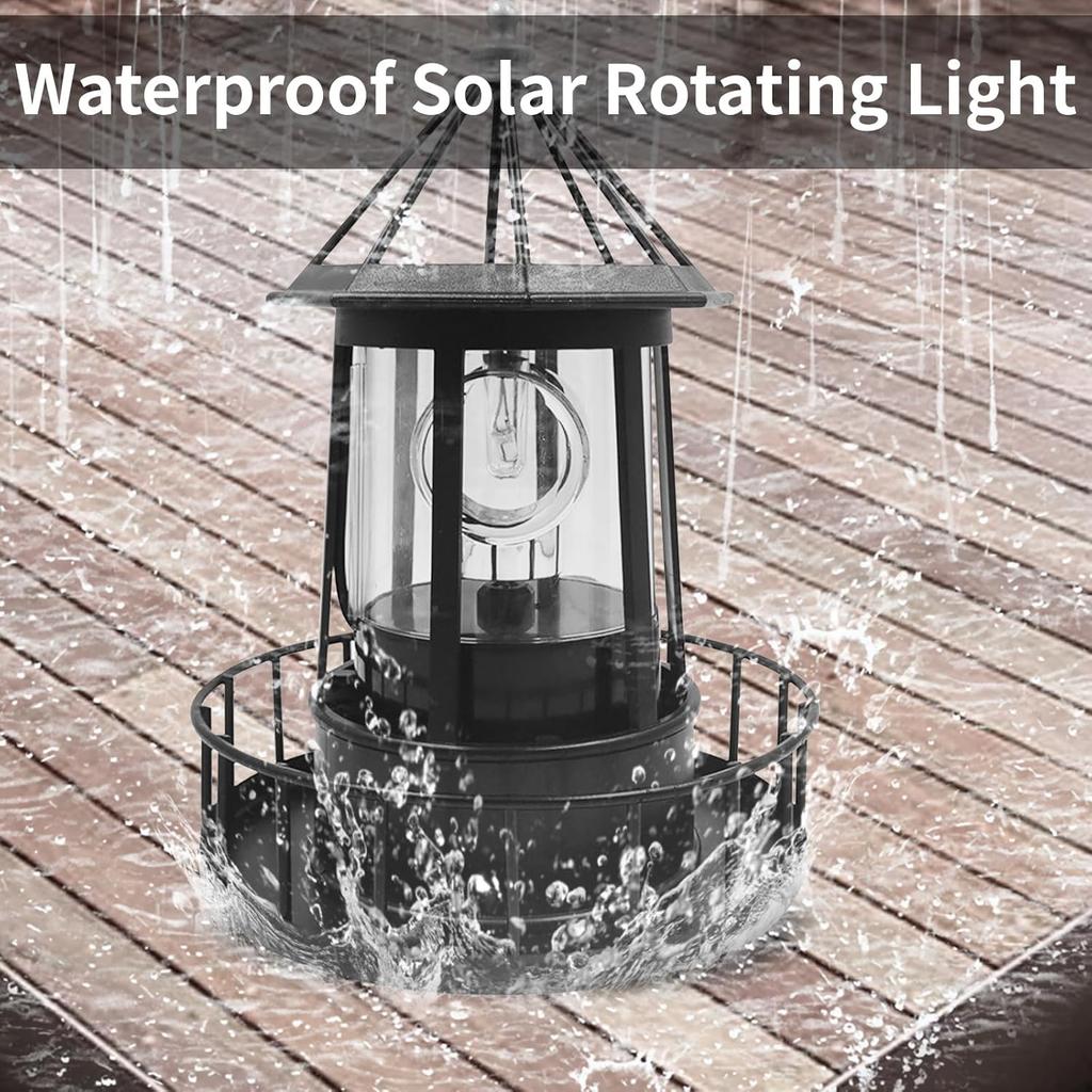 LED Solar Powered Lighthouse, 360 Degree Rotating Solar Lighthouse Outdoor, IP65 Waterproof Solar Lighthouse Garden Courtyards Lamps for Patio Garden