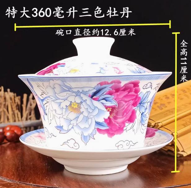 Jingdezhen-blue and white ceramic bowl, large gaiwan, eight treasure tea bowl, household cover