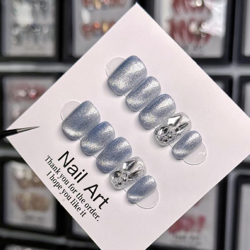 Pure Nail Handworn Piece Cateye Diamond Temperament White Detachable Style
