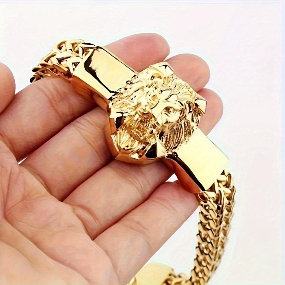 1 fashionable and domineering lion head animal bracelet for men, trendy hip-hop punk rock jewelry gift