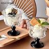 KEMORELA 1/2PCS Retro Embossed Tall Glass Cup Whiskey Mugs Black Crystal Home Creative Coffee Ice Cream Yogurt Dessert Goblet