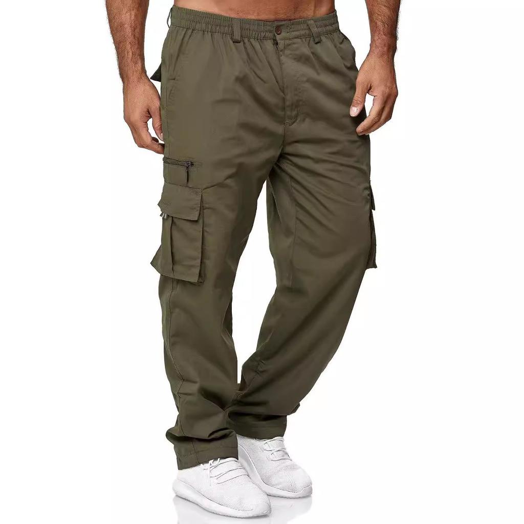 Men's Casual Multi Pocket Loose Straight Work Pants Outdoor Fitness Pants