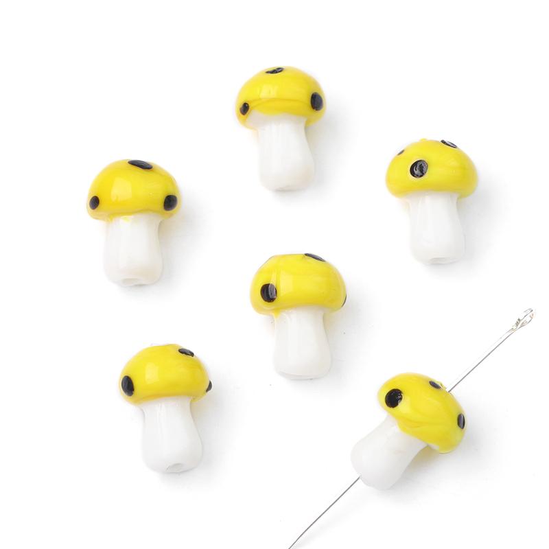 

5-25 шт. Глазуровані скляні намистини у формі грибів для виготовлення ювелірних виробів своїми руками, намисто, браслет, сережки, ремісничі аксесуари 10x12mm 5pcs жовтий