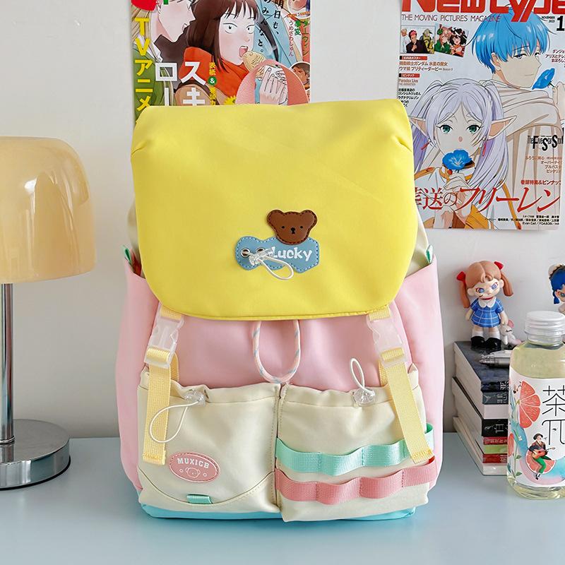 Korean version of fashion backpack large-capacity student tutoring bag female high-value versatile contrasting color cute girl bag