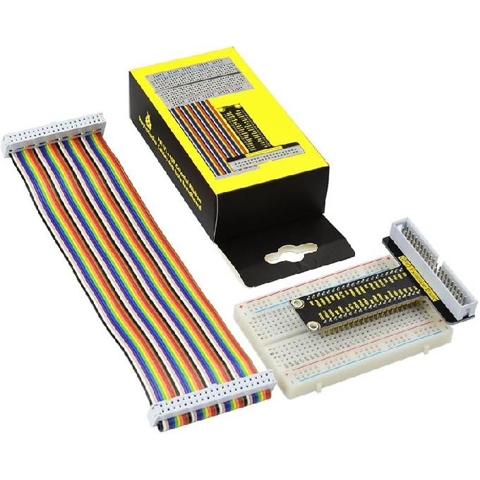 KEYESTUDIO GPIO Breakout Kit for Raspberry Pi - Assembled Pi Breakout + Rainbow Ribbon Cable + 400 Tie Points Solderless Breadboard
