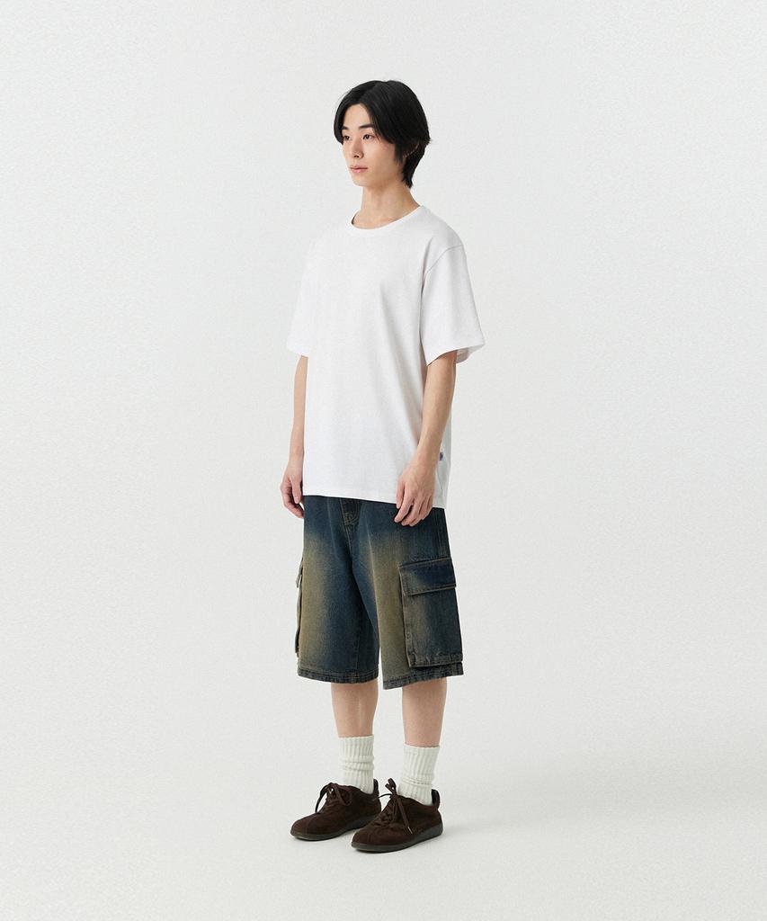 STENDS [M~4Xl] Cargo Pocket Bermuda Denim Pants_Vintage Blue
