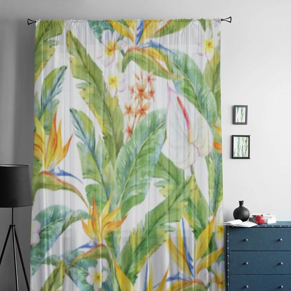 Watercolor Plumeria Flowers Tulle Sheer Curtains for Living Room the Room Bedroom Kitchen Decoration Voile Organza Curtains