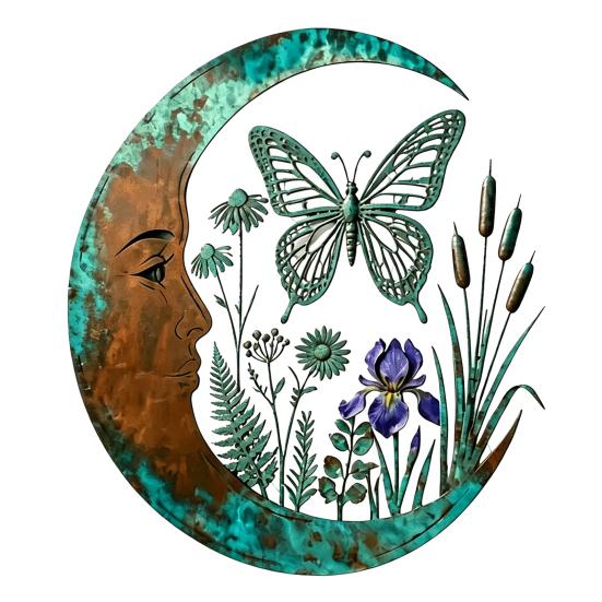 Vintage Style Porch Art Crescent Moon Wall Art, Fairy Witch Bee Dragonfly Iron Hanging Metal Decor Decor, Sculpture for Garden Patio Indoor