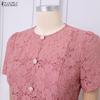 ZANZEA Rochie de vară casual pentru femei, cu gât rotund, patchwork din dantelă, cu mânecă scurtă
