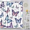 Butterfly Shower Curtain, Spring Flower Watercolor Farm Daisy Purple Flower Modern Simple Aesthetic Printed Bathroom Decoration