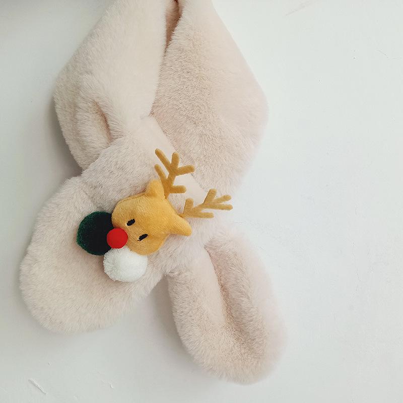 Koreanischer Weihnachts-Rentier-Schal für Kinder - Winterlicher Plüsch-Bommel-Schlauchschal für Jungen & Mädchen.