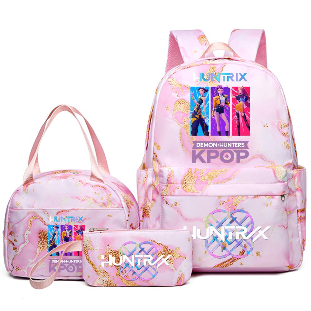 3Pcs/set Anime Cartoon Kpop Printed Backpack with Handbag Pencil Case for Teenager Student Girl Boy Bookbag Schoolbag Women Large Capacity Travel Bag